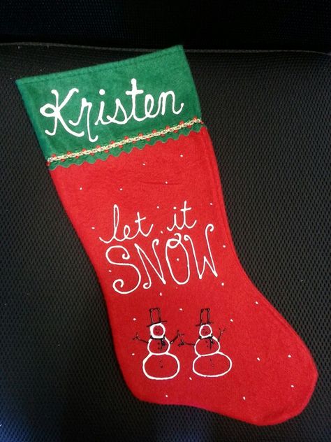 Custom Stockings!   #DIY #Snowmen #Stockings #Christmas #Craft Glitter Glue Stocking Ideas, Stocking Designs Diy, Custom Stockings Christmas Diy, Diy Stocking Ideas, Stocking Diy Ideas, Painted Stockings Ideas, Decorate Stockings Christmas Diy, Stocking Decorating Ideas For Kids, Stocking Decorating Ideas Diy Puff Paint