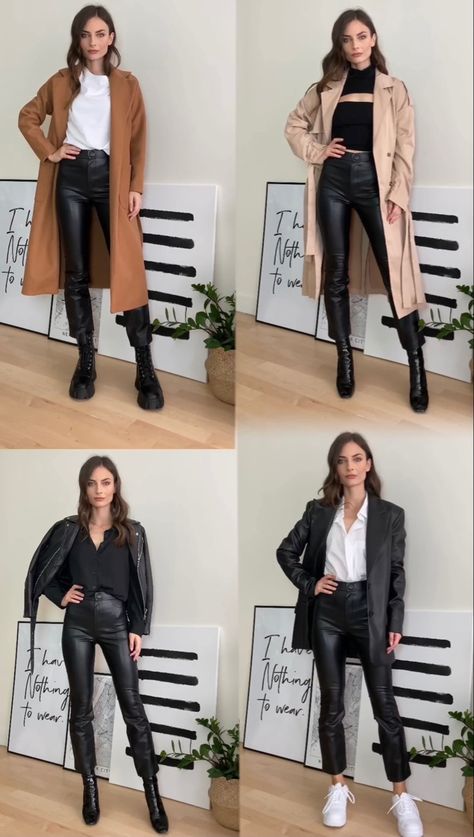 Work Outfit Leather Pants, Leather Pants Outfit Formal, Leather Pants Business Casual, Leather Pants Outfit Work, Fall Capsule Wardrobe 2023, Leather Pants Outfit Ideas, Leggings Work Outfit, 40s Outfits, Lederhosen Outfit