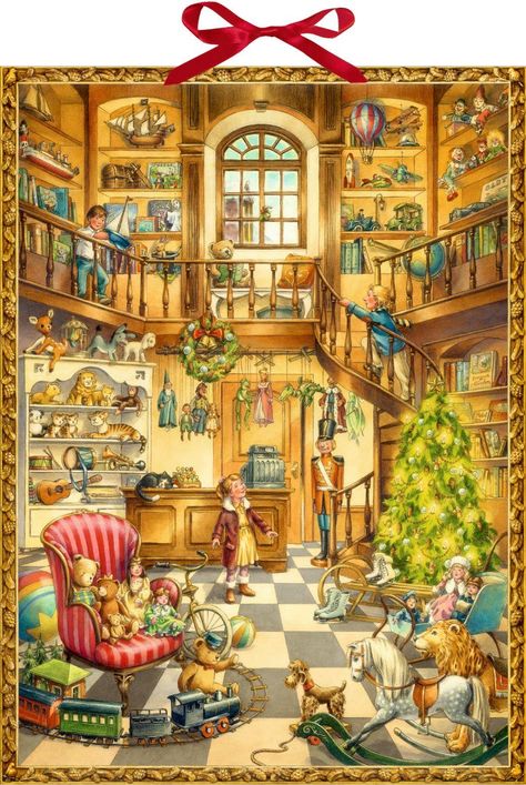 Deluxe Traditional Card Advent Calendar Large - Christmas At The Toy Shop - Advent Calendars - Christmas - CELEBRATIONS Christmas Toy Shop, Winter Illustration, Toy Shop, Advent Calendars, Christmas Advent Calendar, Christmas Scenes, Christmas Illustration, Christmas Advent, Christmas Toys