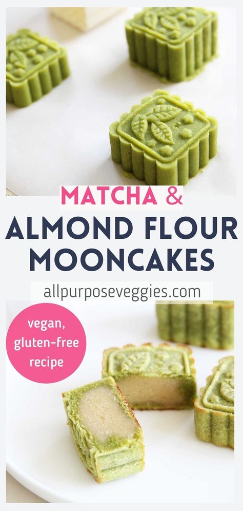 These Vegan Matcha Mooncakes with a fudgy almond paste filling are the best mooncakes for those who want to enjoy mooncakes without dairy or eggs. With only a few simple ingredients, you can make these awesome (vegan) matcha mooncakes for the Chinese Mid-Autumn Festival, or just to eat as a healthy snack. #chinesecookies #mooncakes #mooncakerecipe #vegantreats #veganchinesedesserts #midautumnfestivalrecipes Simple Moon Cake, Vegan Chinese Dessert, Moon Cake Gluten Free, Moon Cake Recipes, Vegan Matcha Recipes, Gluten Free Moon Cakes, Vegan Asian Desserts, Tea Snacks Recipes, Keto Mooncake