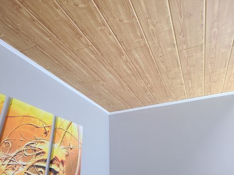 Pine Wood Imitation Styrofoam Ceiling Planks to Cover Popcorn Ceiling. Model RM99. Could Be Glued Directly Over the Popcorn. Shiplap Look. - Etsy Tongue And Groove Ceiling Painted, Single Wide Trailer Remodel, Cover Popcorn Ceiling, Cheap Ceiling Ideas, Ceiling Planks, Double Wide Remodel, Styrofoam Ceiling, Groove Ceiling, Ceiling Painted