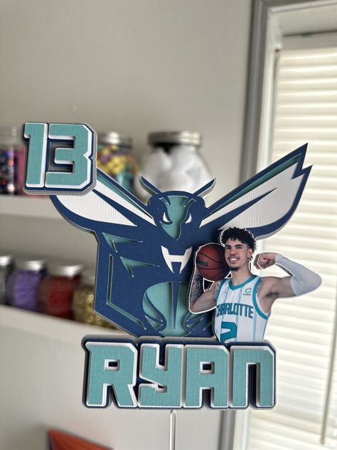 Material: cardstock Size: 6.5” approx. Nba Cake, Charlotte Hornets, Hornet, Cake Topper, Cake Toppers, Nba, Card Stock, Size 6, Cake