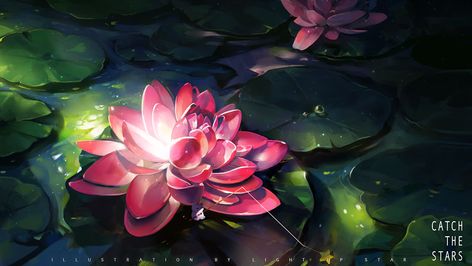 X to D（59/119）, xinxin liu on ArtStation at https://www.artstation.com/artwork/1gbOG Fantasy Flowers, Chinese Art Girl, Wow Art, Fantasy Art Landscapes, Dreamy Art, Environment Concept Art, Kawaii Art, Water Lilies, Scenery Wallpaper