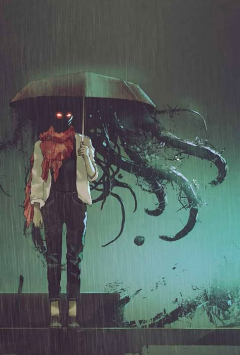 Esoterica RPG - urban fantasy writing inspiration art character protagonist hero villain antagonist  profile prompt setting story beautiful inspiring gorgeous fantasy magic dark tentacles umbrella rain monster demon Urban Fantasy Writing, Art Sinistre, Power Struggle, Fantasy Magic, 다크 판타지, Art Et Illustration, Creepy Art, Arte Fantasy, Art And Illustration