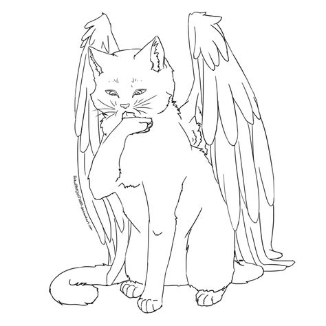 Cat with wings Cat With Wings, Animal Colouring, Cat Line Art, Winged Cat, Wings Sketch, Wings Drawing, Tattoo Templates, Cat Sketch, Wings Art