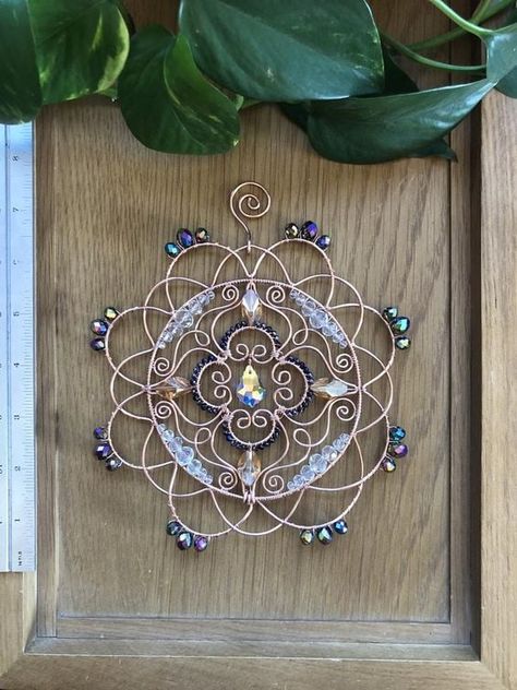 Window Charms, Beaded Mandala, Fantasy Wire, Wire Creations, Copper Wire Art, Mobile Hanging, Wire Art Sculpture, Wire Jewelry Designs, Wire Work Jewelry