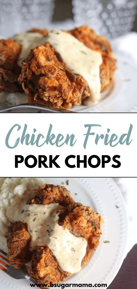 Enjoy these Chicken Fried Pork Chops that are perfect for dinner. Top them off with a delicious gravy. Chicken Fried Pork Fingers, Chicken Fried Pork Tenderloin, Pork Chop And Eggs, Fried Breakfast Pork Chops, Chicken Fried Pork Steak, Country Fried Pork Chops Air Fryer, Pork Chop Alfredo, Crispy Pan Fried Pork Chops, Asian Fried Pork Chops