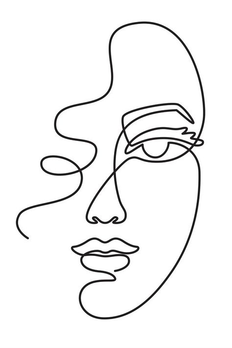 Portrait Outline Drawing, Line Art Face Woman, Line Drawing Face Tattoo, Easy One Line Drawing, Simple One Line Drawings, Continuous Line Drawing Face, Minimalist Line Art Face, Face Outline Tattoo, Easy Line Art