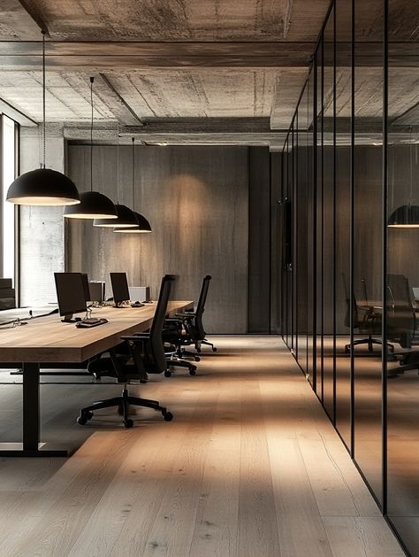 Offices design contemporary 2025 Industrial Style Office Design, Minimalist Office Interior Design, Business Office Aesthetic, Law Firm Interior Design, Law Firm Interior, Industrial Modern Office, Modern Office Space Design, Board Room Design, Coworking Office Design