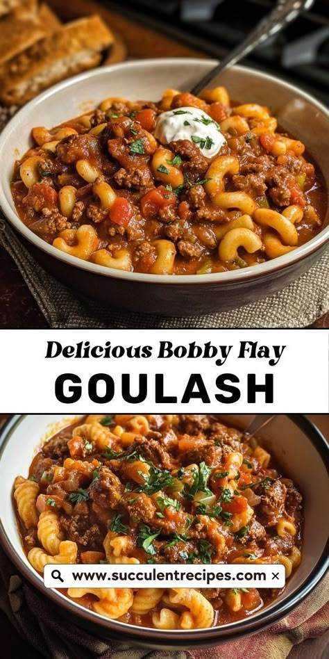 Recreate Bobby Flay’s Easy Goulash Recipe at home! With tender beef, tangy tomatoes, and rich paprika, this simple yet flavorful dish will quickly become a weeknight favorite. Goulash With Fresh Tomatoes, Cabbage Goulash Recipes, Gluten Free Goulash Recipes, Hungarian Goulash Recipes Easy Ground Beef, Campfire Goulash, Baked Goulash Recipes, Venison Goulash Recipes, Crockpot Goulash Recipes, Goulash Recipes Crockpot