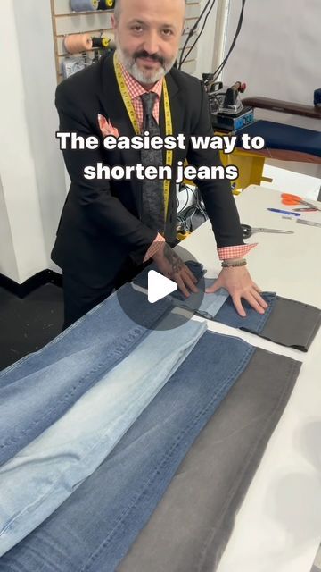 How To Shorten Jeans Without Sewing, How To Shorten Jeans, Shorten Jeans With Original Hem, How To Hem Jeans, Shorten Jeans, Jeans Hem, Hemming Jeans, Mens Overalls, Side Stitch