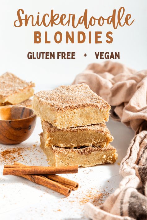 Snickerdoodle Blondies @spabettie #glutenfree #vegan #dessert #cookie #bar #snickerdoodle #recipe Gluten Free Snickerdoodle, Snickerdoodle Desserts, Blondies Cookies, Snickerdoodle Blondies, Vegan Blondies, Vegan Snickerdoodles, Snickerdoodle Bars, Gluten Free Snickerdoodles, Egg Free Cookies