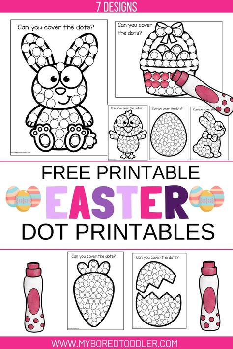 Toddler Bunny Activities, Easter Printables For Kids, Easter Activities For Kids Printable, Free Toddler Easter Printables, Dot Marker Printables Free, Easter Do A Dot Printables Free, Easter Dot Art Printables, Easter Dot To Dot Printables, Spring Dot Marker Printables Free