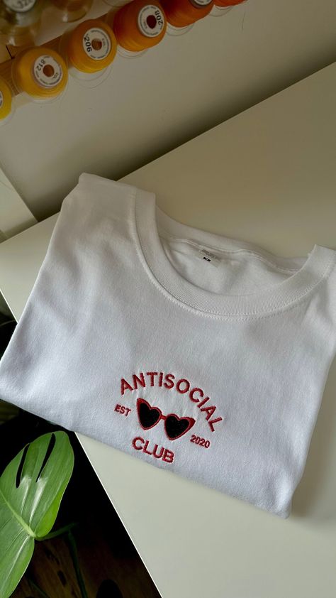 Antisocial Club Heart Shaped Sunglasses T-shirt/ Sweatshirt Embroidered Apparel, Shaped Sunglasses, Club Sweatshirts, Heart Shaped Sunglasses, Embroidered Clothes, Embroidered Sweatshirt, Simple Trendy Outfits, Anti Social, T Shirt Oversized