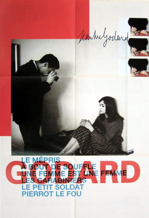 French poster for a Jean-Luc Godard film festival, 1980s. Cinema Video, French New Wave, Graphisches Design, Jean Luc Godard, French Cinema, French Poster, French Films, Cinema Posters, Lucerne