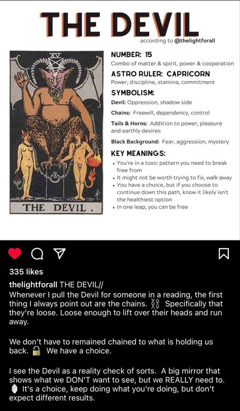 The Devil Tarot Meaning, Tarot Tutorial, The Devil Tarot Card, Devil Tarot Card, The Devil Tarot, Key Meaning, Tarot Reading Spreads, Learning Tarot, Tarot Interpretation