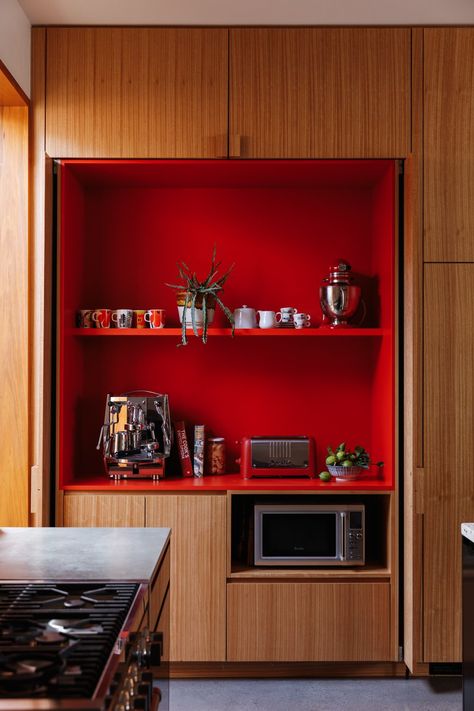 Photo 7 of 24 in Before & After: A Vibrant Remodel Tunes Up an Australian Bungalow for a Family and Their Pets - Dwell Australian Bungalow, 1920s Bungalow, Laminate Kitchen, Kitchen Cupboards, In Kitchen, Pop Of Color, Cabinet Design, New Kitchen, Interior Inspiration