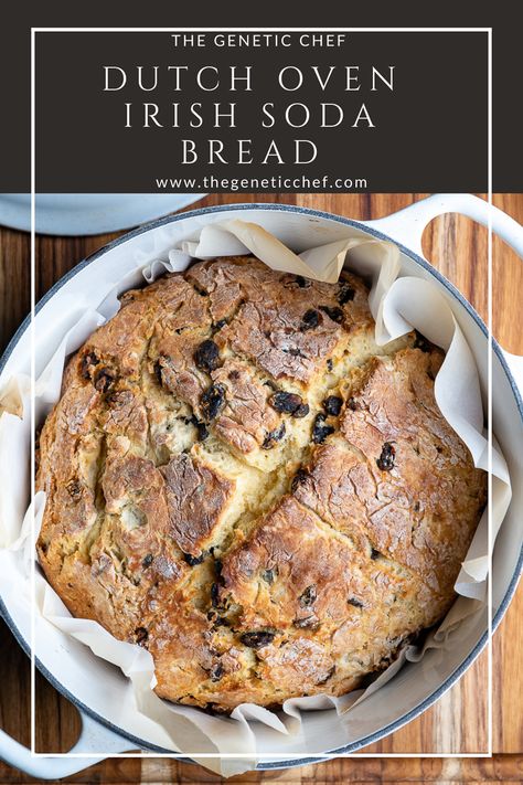 You’ll love this Irish Soda Bread that’s easy to prepare and comes together in about an hour. It's dense, slightly sweet and rich with great texture. It's baked in a Dutch oven which produces an incredibly delicious loaf. #Irishsodabread #sodabread #bread #Irishrecipes #stpatricksdayfood #stpatricksday | @thegeneticchef Gluten Free Irish Soda Bread, Irish Bread, Guinness Beef Stew, Vegan Sandwiches, Irish Soda Bread Recipe, Dutch Oven Bread, Chocolate And Coffee, Tasty Bread Recipe, Homemade Bread Recipes Easy