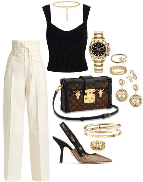 Expensive Designer Outfits, Cartier Outfits Women, Polyvore Outfits Classy Chic, Cartier Gold Bracelet With Polished Finish In Luxury Style, Daily Outfit Ideas Casual Summer, Expensive Looking Outfits Classy, Cartier Outfit, Luxury Gold Chain Belt Chic Style, Expensive Outfits Classy