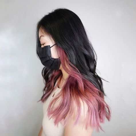 Red Peekaboo Hair, Peekaboo Hair Color Ideas, Purple Peekaboo Hair, Undercolor Hair, Peekaboo Hair Color, Red Peekaboo, Hair Curtain, Peekaboo Hair Colors, Peekaboo Color