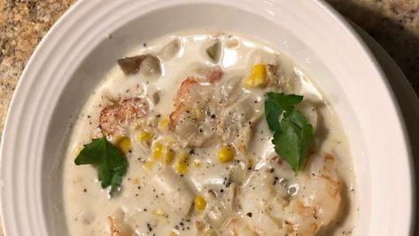 Get a warm crock full of creamy seafood chowder with scallops, shrimp, corn, and potatoes using this fuss-free recipe. Shrimp Chowder Recipe, Seafood Chowder Recipe, Slow Cooker Corn Chowder, Creamy Chicken And Dumplings, Creamy Chicken Chili, Shrimp Chowder, Chicken Main Dish Recipes, Chowder Recipes Seafood, Slow Cooker Pork Tenderloin