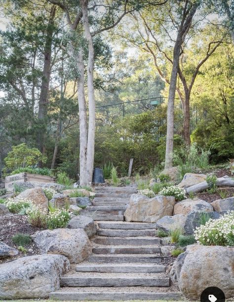 Plant Layout, Acreage Landscaping, Plant Palette, Rockery Garden, Australian Garden Design, Australian Native Garden, Garden Stairs, Sloped Garden, Australian Garden