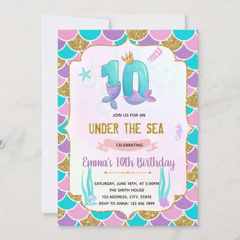 Rainbow Fish Birthday, Mermaids Art, Fishing Birthday Invitations, African American Mermaid, Birthday Under The Sea, 10th Birthday Invitation, Fish Birthday, Under The Sea Birthday, Mermaid Birthday Invitations