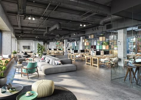 Startup Office Design, Industrial Office Space, Open Office Design, Open Concept Office, Coworking Space Design, Startup Office, Warehouse Office, Creative Office Space, Industrial Office Design