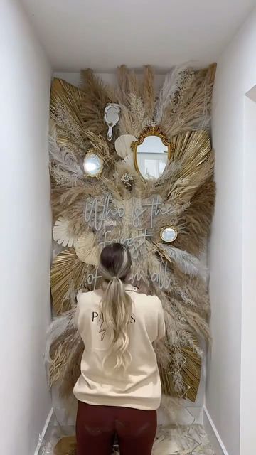 Pampas By Post on Instagram: "𝐌𝐈𝐑𝐑𝐎𝐑, 𝐌𝐈𝐑𝐑𝐎𝐑, 𝐎𝐍 𝐓𝐇𝐄 𝐖𝐀𝐋𝐋 🪞 Everything designed, supplied and created by us 🫶🏻 Obsessed with this feature wall, made for Michelle and her beautiful new clinic @cosmetic_aesthetics_ltd @bentleywood_michelle_green @cosmetic_aesthetics_academy 🤍💛 Can you name the film?? 🪞 #pampaswall #pampas #florist #featurewall #flowerwall" Pampas Mirror, Pampas Wall, Green Cosmetics, Pampas Grass Decor, Mirror Mirror On The Wall, Mirror On The Wall, Mirror Mirror, Pampas Grass, Feature Wall