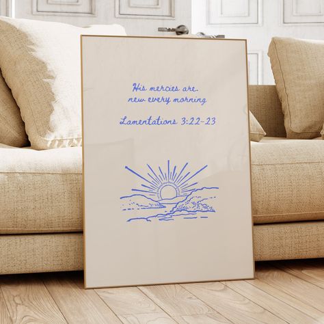 His Mercies Are New Every Morning Sign, Big Wall Decor Bedroom, Christain Wall Art, Wall Art Bible Verse, Sunrise Decor, Christian Home Decor Ideas, Simple Wall Decor Ideas, Lamentations 3:22-23, His Mercies Are New Every Morning