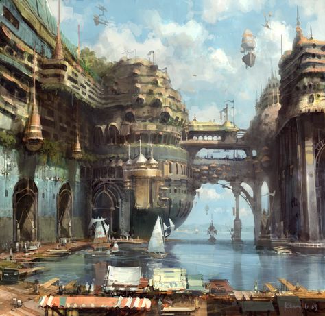 Khang Le on Twitter: "Hello internet and art friends! noob on Twitter and already needing your help. Deciding what to post first as #nftart Both from the old #SkillfulHuntsman #artbook way back when #digitalpainting and #conceptart was new-ish! A)#scifi #cityscape B)#fantasy #harbour too many #?LOL… https://t.co/7xuV3OG8bP" Concept Art Landscape, Abstract Art Decor, Medieval City, Art Village, Critical Role Fan Art, Port City, Landscape Concept, Art Disney, Fantasy City