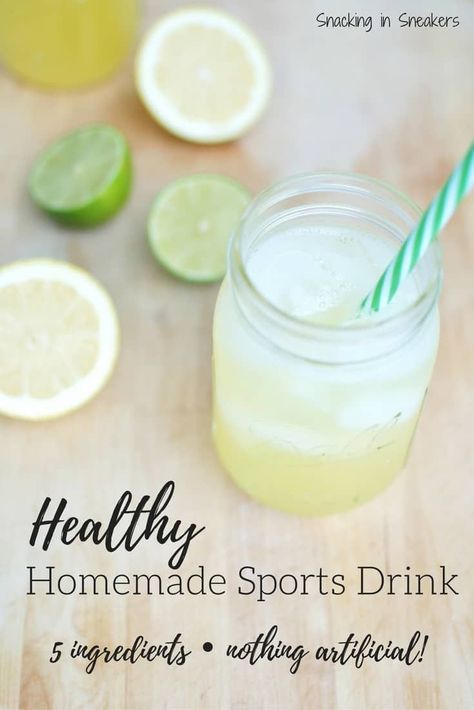 This homemade sports drink is perfect for runners, triathletes, or any athlete! Just 5 ingredients makes a natural electrolyte drink that's ideal for hydration and fueling your activity. | recipes for runners | diy sports drink | homemade electrolyte drink | #running #triathlon #recipe #sportsdrink #summer #hydrate Homemade Sports Drink Recipes, Natural Electrolyte Drink, Diy Electrolyte Drink, Recipes For Runners, Sports Drink Recipe, Homemade Sports Drink, Homemade Electrolyte Drink, Healthy Refreshing Drinks, Natural Electrolytes