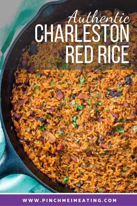 Charleston red rice is one of the most iconic side dishes from the Lowcountry of South Carolina! This authentic rice and beans recipe is flavored with bacon and sausage and is baked in the oven for a more distinct grain. Carolina Rice Recipe, Gullah Geechee Recipes, Red Rice Recipe Southern, Southern Casseroles, Charleston Red Rice, Cajun Ninja, Rice With Sausage, Red Rice Recipe, Bacon And Sausage