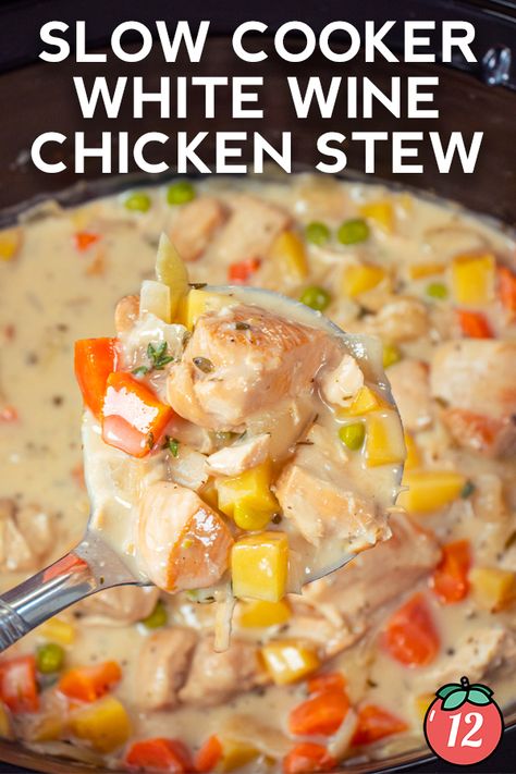 Hearty, warming, and flavorful — this is a winner of a chicken dinner. White Wine Chicken Soup, Slow Cooker White Wine Chicken, White Wine Chicken Stew, Crockpot Chicken Stew, Thicken Stew, Slow Cooker Chicken Stew, Shredded Chicken Crockpot, White Wine Chicken, Wine Chicken