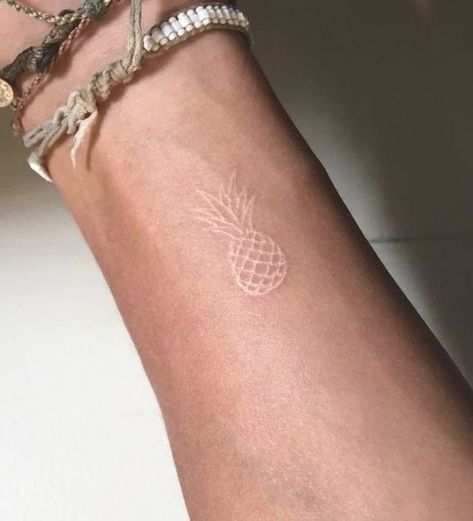 Mini White Ink Pineapple Tattoo by tattoos_by_zachariah Pinapple Tattoos, Camo Wedding Rings, Pineapple Tattoo, Corrective Makeup, Face Painting Tutorials, Buddha Tattoos, X Tattoo, White Pineapple, Nordic Tattoo