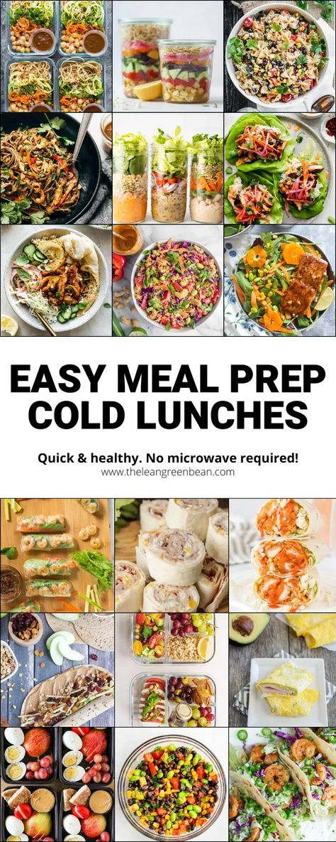 Meal Prep Cold Lunches, Cold Lunches For Work, Cold Lunch Recipes, Healthy Cold Lunches, Easy Packed Lunch, No Heat Lunch, Lunches For Work, Office Meals, Meal Prep For Work