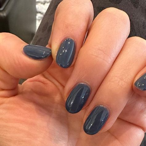 Dark Denim Blue Nails, Dark Blue Gray Nails, Navy Biab Nails, Navy Grey Nails, Navy Gray Nails, Grey Blue Nail Color, Grayish Blue Nails, Short Navy Nails, Greyish Blue Nails