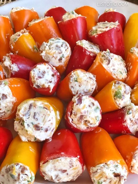 Mini Peppers Recipes, Easy Make Ahead Appetizers, Best Party Appetizers, Mini Peppers, Poppers Recipe, Make Ahead Appetizers, Appetizers For A Crowd, Stuffed Mini Peppers, Party Poppers