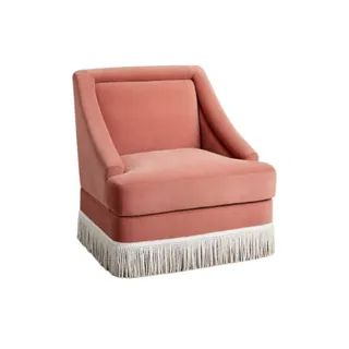 NEW Velvet Fringe Accent Chair | Showit Blog Pink Accent Chair, Wingback Accent Chair, Velvet Fringe, Custom Chair, Velvet Accent Chair, Velvet Accents, Upholstered Accent Chairs, Swivel Accent Chair, Upholstered Arm Chair