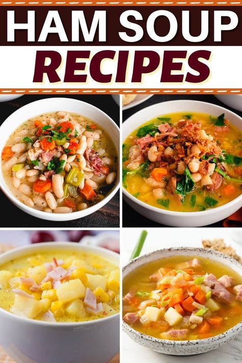 Whether you have holiday leftovers or a craving for something meaty, these ham soup recipes are simple, delicious, and sure to hit the spot. Leftover Thanksgiving Ham Soup, Leftover Spiral Ham Recipes Soups, Soups Using Leftover Ham, Recipes With Ham Cubes, Ham Stock Soup Recipes, Ham Soup Recipes Leftover, Leftover Ham Soup Recipes, Leftover Ham Recipes Soup, Soup Recipes With Ham