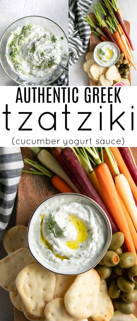 This Tzatziki Sauce Recipe uses refreshing cucumber, creamy Greek yogurt, and fresh dill and comes together in just 10 minutes! Learn how to make this thick and creamy (never runny) tzatziki and serve it with pita bread, fresh vegetables, crackers, falafel, or wrapped in these easy chicken gyros. Taziki Sauce, Cucumber Snacks, Cucumber Yogurt Sauce, Tzatziki Sauce Recipe, Homemade Tzatziki Sauce, Tzatziki Recipes, Cucumber Yogurt, Homemade Tzatziki, Chicken Gyros