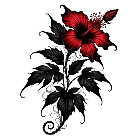 Macabre Rose Tattoo, Flower Inspired Tattoos, Deadly Flowers Tattoo, Purple And Black Tattoo, Gothic Leaves Tattoo, Goth Flower Drawing, Blackwork Tattoo Flower, Dark Red Rose Tattoo, Cover Tatoos Ideas