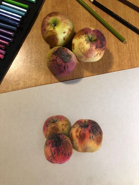 Rotten Apple Painting, Apples Watercolor, Apples Art, Rotten Apple, Leaving Cert, Rotten Fruit, Apple Painting, Apple Art, Oc Inspo