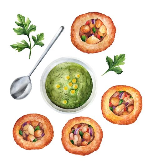 Premium Vector | Colorful watercolor hand drawn sketch of indian pani puri Indian Pani Puri, Brochure Food, Pani Puri, Food Illustration Art, Food Graphic Design, Food Painting, Colorful Watercolor, Food Drawing, Biryani