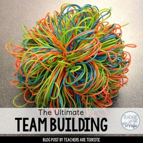 A rubber band ball is the perfect one to use for a team building game! It's easy to catch and doesn't bounce away. Teacher Team Building, No I In Team, Teamwork Games, Leadership Games, Teamwork Activities, Building Games For Kids, Team Building Activity, Games For Kids Classroom, I In Team