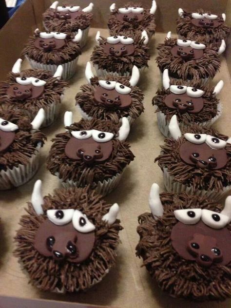 Bison cupcakes Bison Cupcakes, Cow Cupcakes, Bison Recipes, 1st Rodeo, Buffalo Art, Holiday Cupcakes, Boozy Desserts, Animal Cupcakes, Cake Shapes