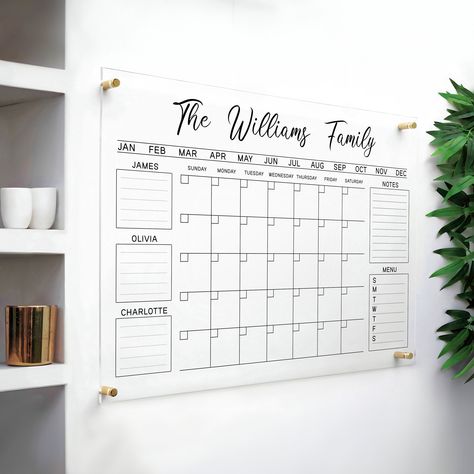 Make a perfect upgrade to your home with a personalized, long-lasting, modern, and stylish acrylic calendar for your family! This stylish and functional dry-erase calendar helps you organize your daily plans while adding a modern touch to your home, office, or wall. Additionally, thanks to its ability to be regularly updated, an acrylic calendar gains value as a long-term investment, as it can be used in the upcoming years and helps you organize your future plans and those of your loved ones. Pe Acrylic Calendar, Dry Erase Board Calendar, Dry Erase Boards, Dry Erase Calendar, Calendar Monthly, Family Calendar, Family Planner, Personalized Acrylic, Command Center