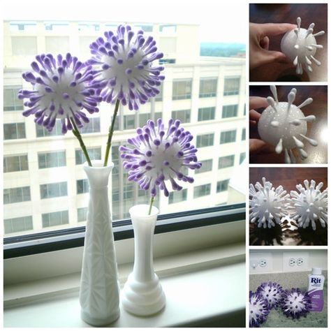 Q Tip Flowers, Qtip Flowers, Dye Silk Flowers, Styrofoam Ball Crafts, Rit Fabric Dye, Quirky Diy, Umbilical Cord, Flowers Tutorial, Fabric Dye