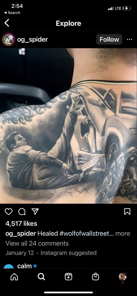 Wolf Of Wall Street Tattoo Ideas, Wolf Of Wall Street Tattoo, Wall Street Tattoo, Jordan Belfort, Street Tattoo, Wolf Of Wall Street, Movie Artwork, Wolf Tattoo, Back Tattoos