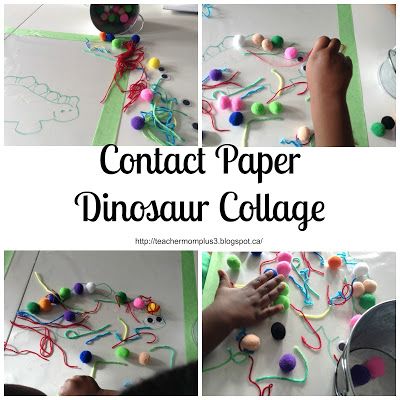 Dinosaur Process Art, Contact Paper Collage, Dinosaur Themed Activities, Teaching Toddlers, Themed Activities, Tot School, Top Art, Contact Paper, Process Art